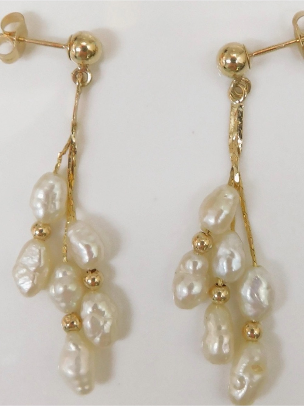 Gold and White Pearl Dangle Earrings - Women's Jewelry